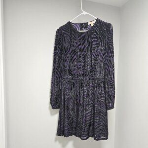 Michael Kors Purple & Black Zebra burnout velvet Mini dress
